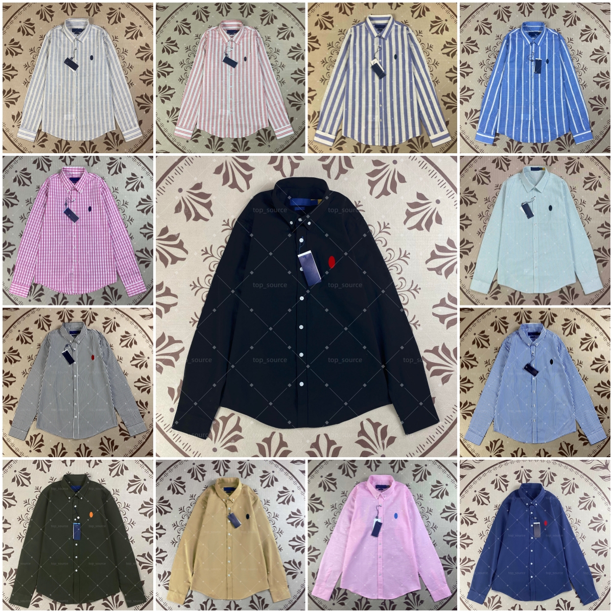 Designer Men's Long Sleeve Polo Oxford Spinning Corduroy Slim Fit Shirt Colorful Pony Embroidery Solid Color Business Casual Tops