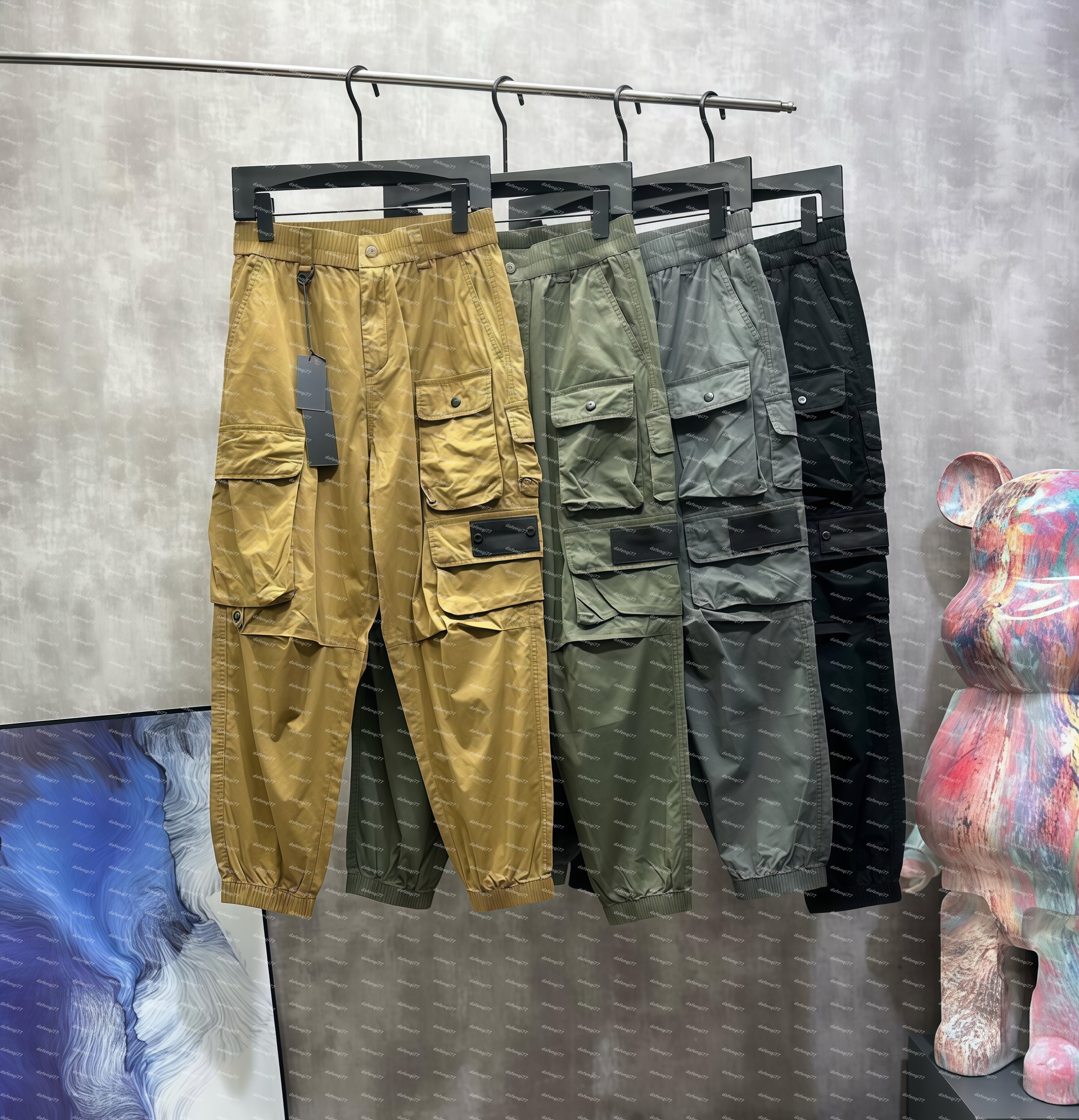 designer men's overalls pants cargo large pocket stone loose casual outdoor label compass logo quarter Cowboy washed casual sweatpants High qua