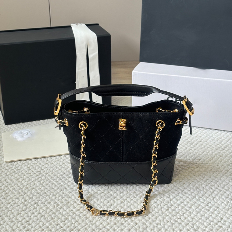Designer Suede Mini Bucket Bag Women Vintage Chain Hobo Handbag Crossbody Shoulder Bag Luxury Tote Purse For Daily Travel