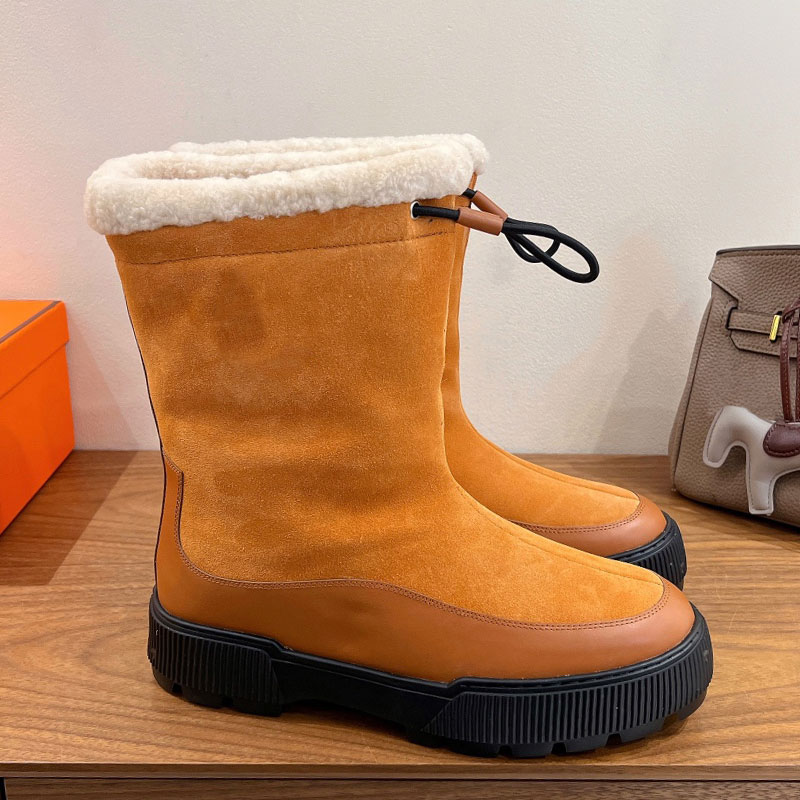 Mens Womens Elastic Band Suede Ankle Boot Designer British Style Snow Boots Couple Luxury Wool Warm Ankle boots Rubber Outsole Size 35 46