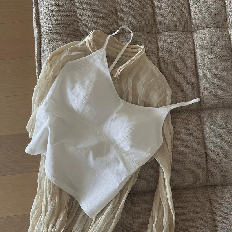 High-quality Women's Designed Linen-style Camisole Tank Top with Built-in Bra Pad, Open-back Breathable Summer Undergarment Top