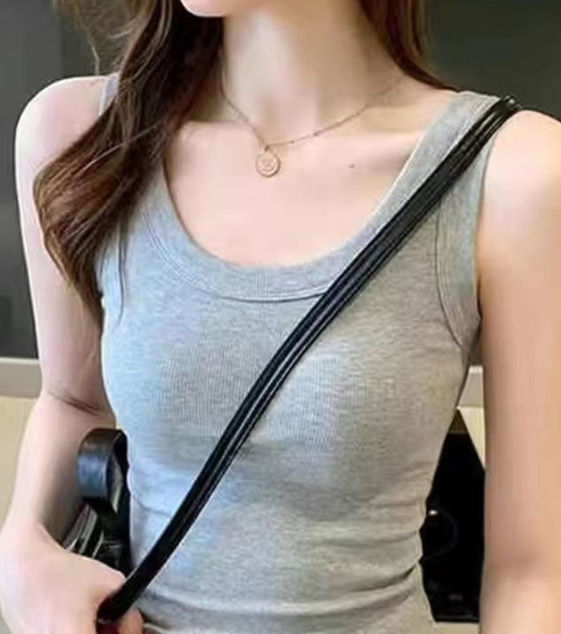 High-Quality Women's Ribbed Tank Top, Slim-Fit Sleeveless Camisole with Built-In Bra Pads, Modesty Undershirt