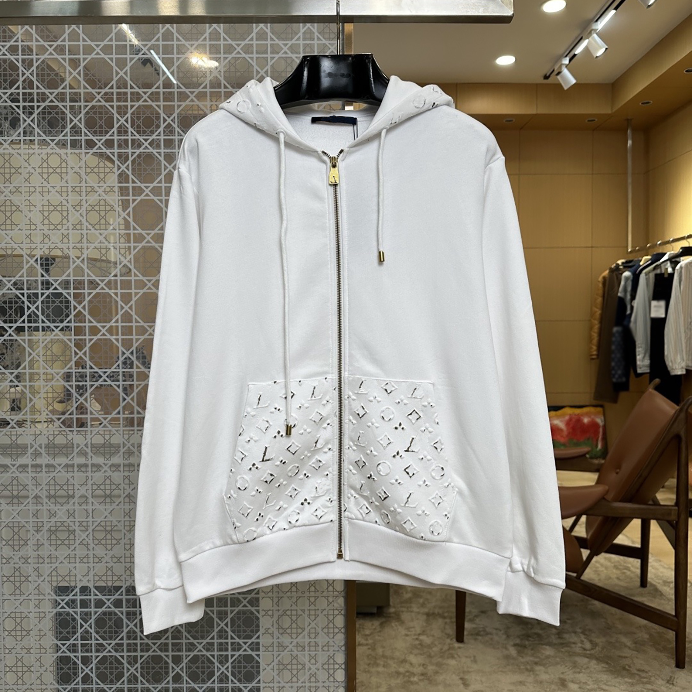 Designer brand clothing, high-quality men's hoodie (hooded, hooded), hooded zipper hoodie, partially embossed loose casual cardigan jacket,
