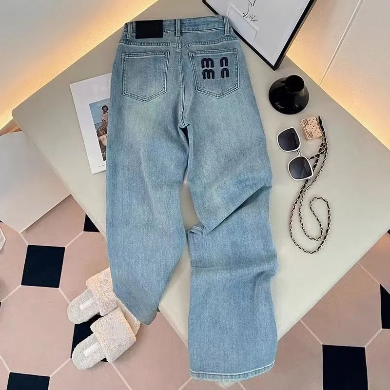 fashion designer Blue Women Jeans Streetwear Vintage Fashion High Waisted Wide Leg Jean Female Trouser Letter Hip Hop Baggy Denim Pants Women's