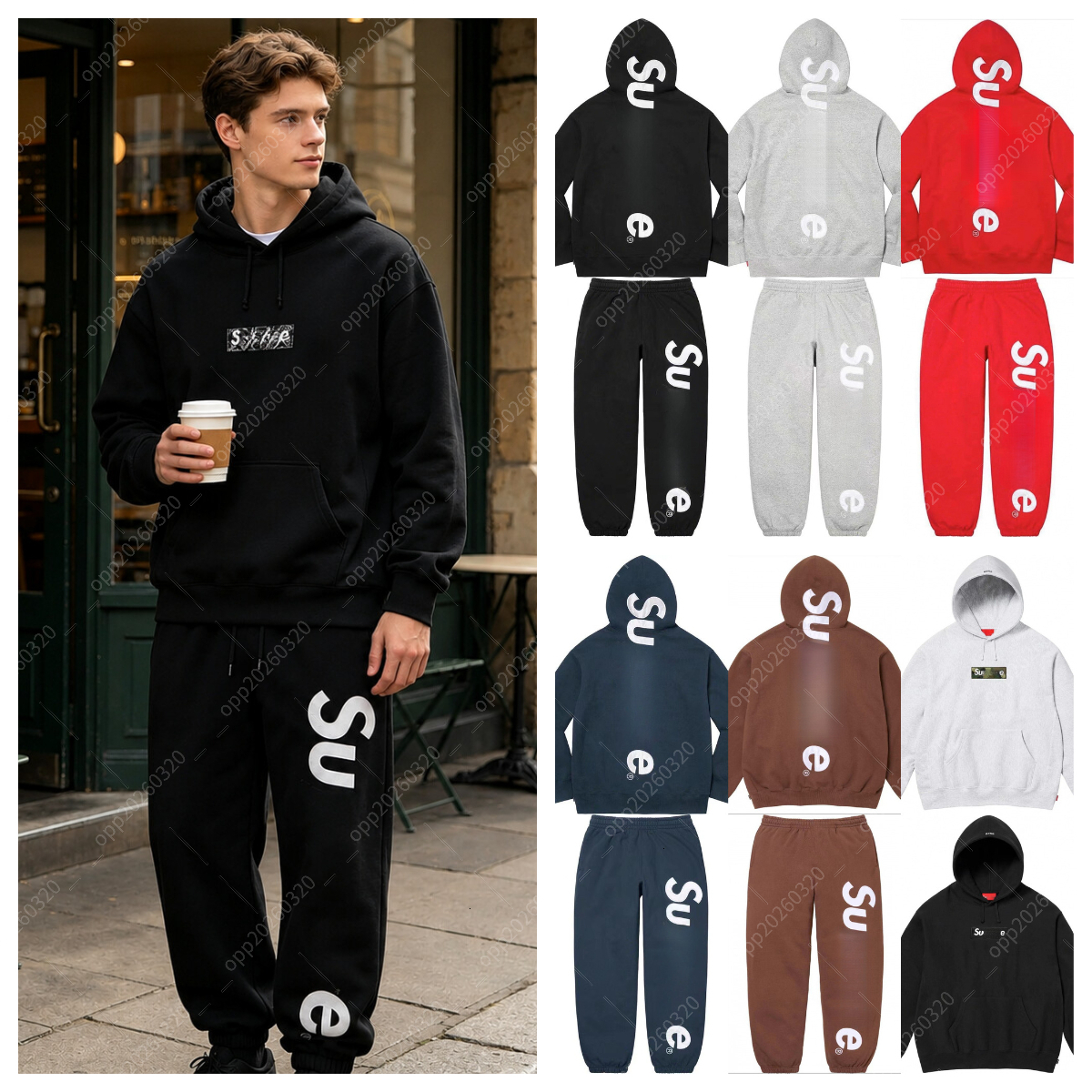 Letter Embroidered Patch Detail Heavyweight Zip Up Hoodie Set 2 Piece Tracksuit Drawstring Hood Loose Fit Multi Color Casual Street Fall Winter