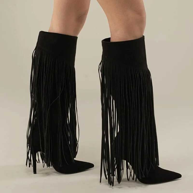 Tassel Suede Solid Knee High Boots Sexy Pointed Toe Stiletto Zipper Customized New Arrivals Fashion Women Modern Boots