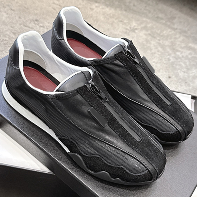 2026 Fall Winter Fashion Women Calfskin Sneakers Exquisite Round Head Leather Splice Casual Shoes Outdoor Activities Sports Shoes