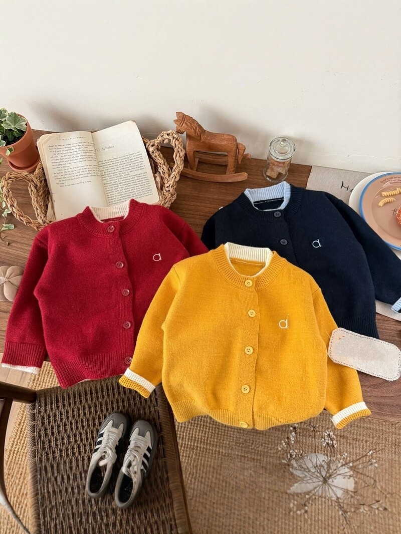 Cardigans tricotés pour enfants, veste pull à col rond de Style coréen pour garçons et filles avec broderie, nouvelle collection automne-hiver A3