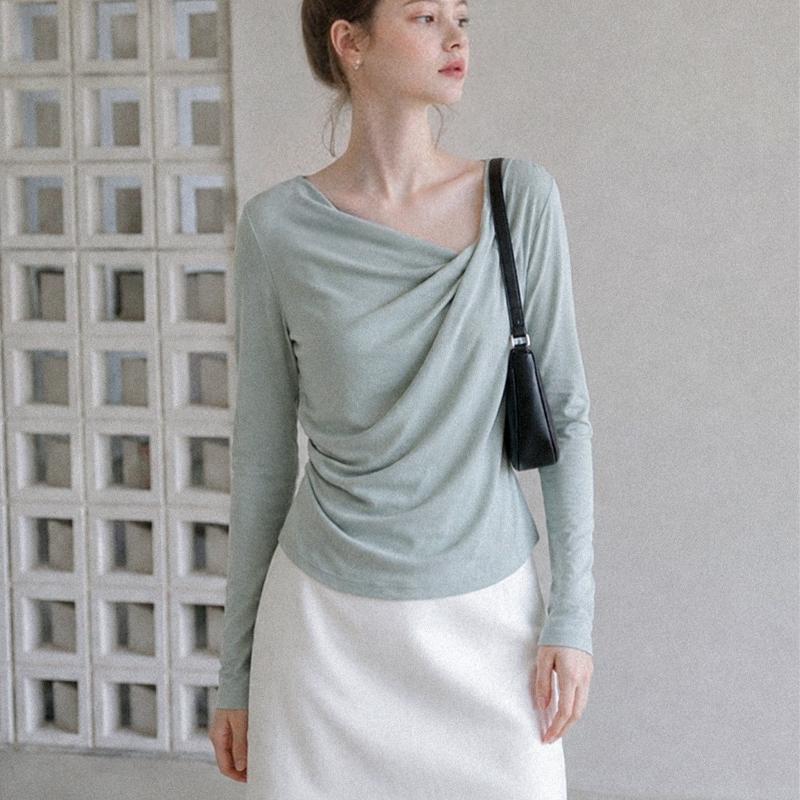 T-Shirt à manches longues pour femmes, col bénitier, taille irrégulière, haut décontracté, haut élégant d'automne