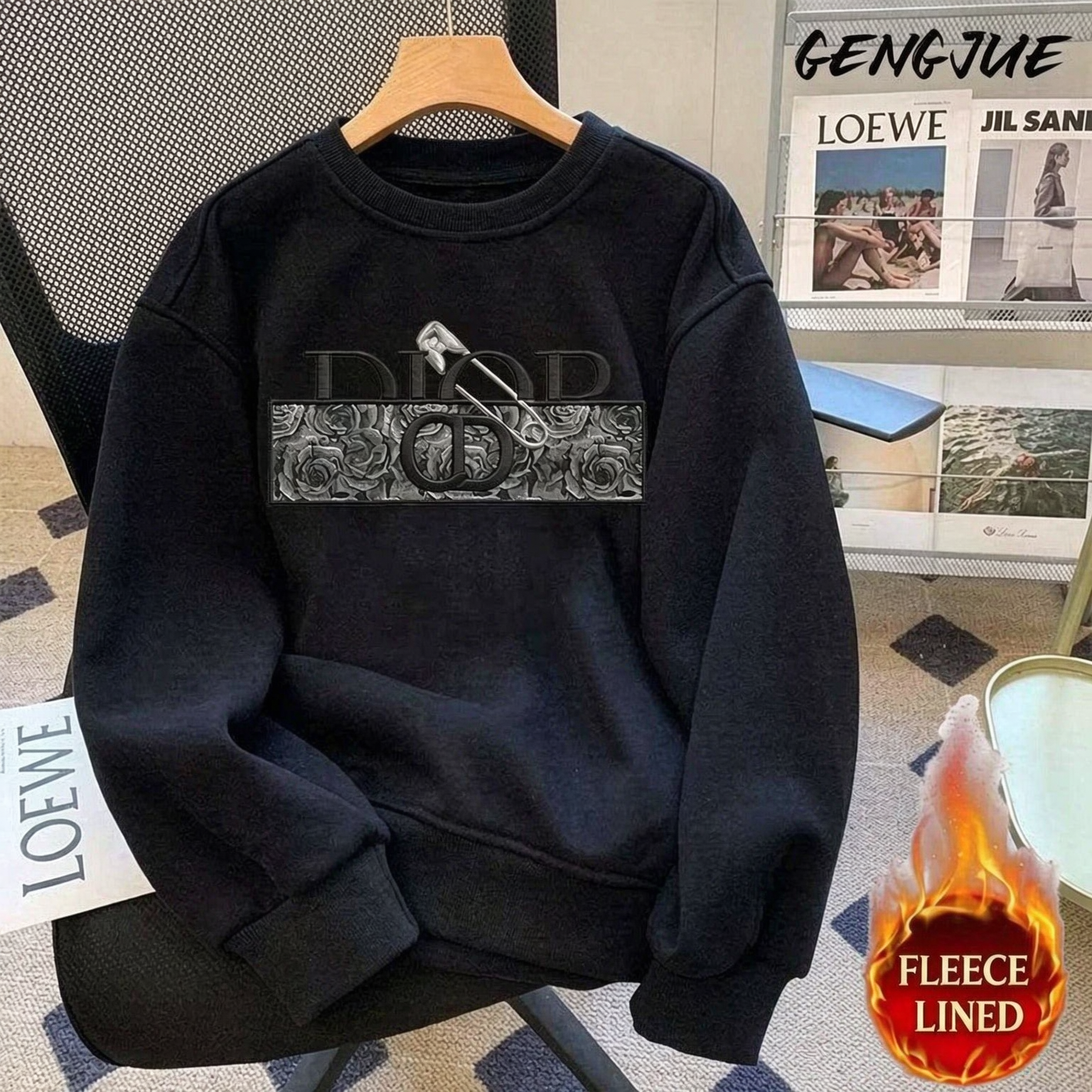 Designer Clothing 2026 Fleece-Lined Thickened Sweatshirt, Autumn Winter Heavyweight Crewneck Pullover, Unisex Casual Versatile Long Sleeve Top Outer