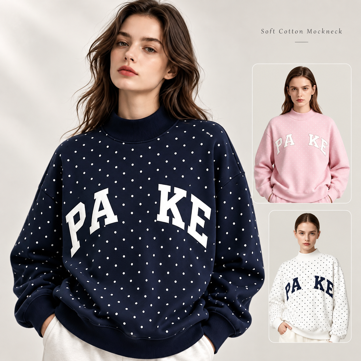 Parkes 10S sweat à pois col montant brodé sweats amples épaules tombantes pull streetwear à manches longues pull hauts pour l'automne sweat à cap