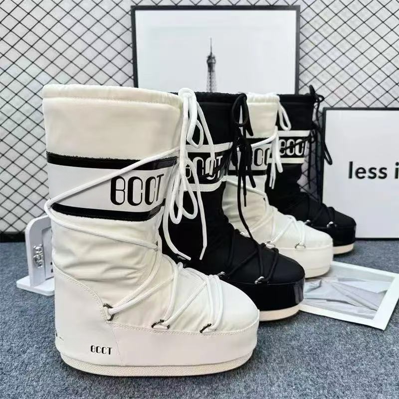 Fashion Moon Snow Boots New 2025 Winter Medium and High Tube Lace-up Cotton Non-slip Warm Ski Shoes Size35 43
