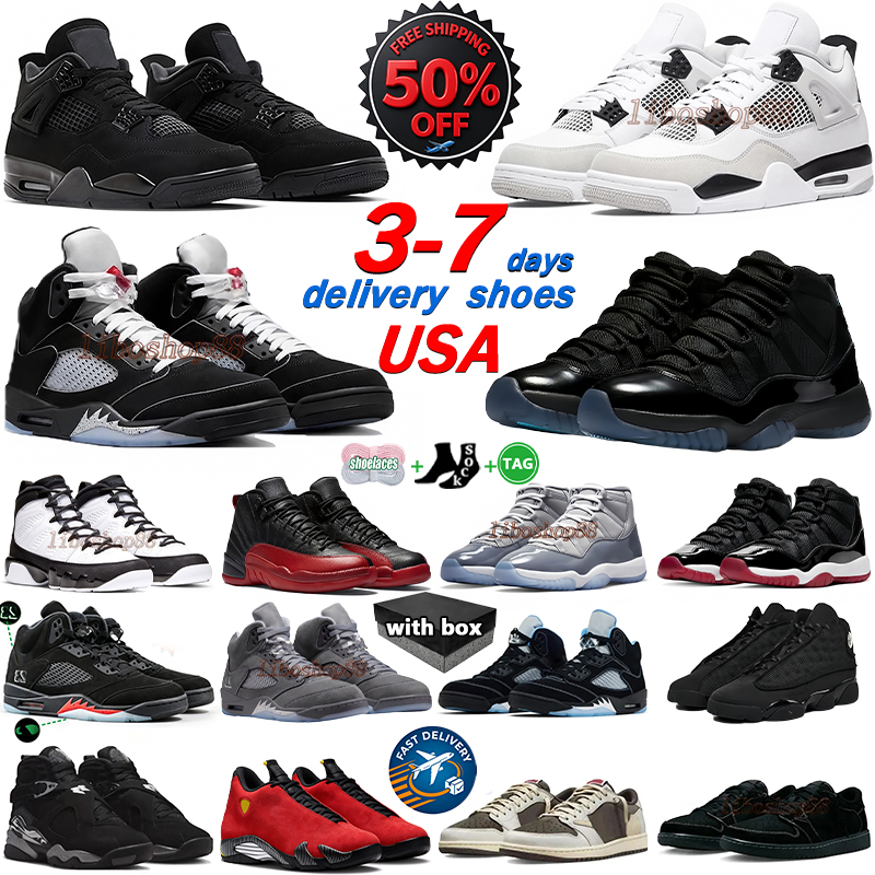 Avec boîte Chaussures de basket-ball 4S Designer Bred Cool Grey 5 Hallowmas Hommes Femmes 11 12 OG 1S Baskets de sport Black Cat Metallic White C