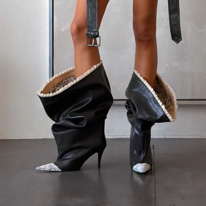 Lace Patchwork Trouser Boots Sexy Pointed Toe Mized Colors Stiletto Leather Customized New Arrivals Fashion Women Modern Boots
