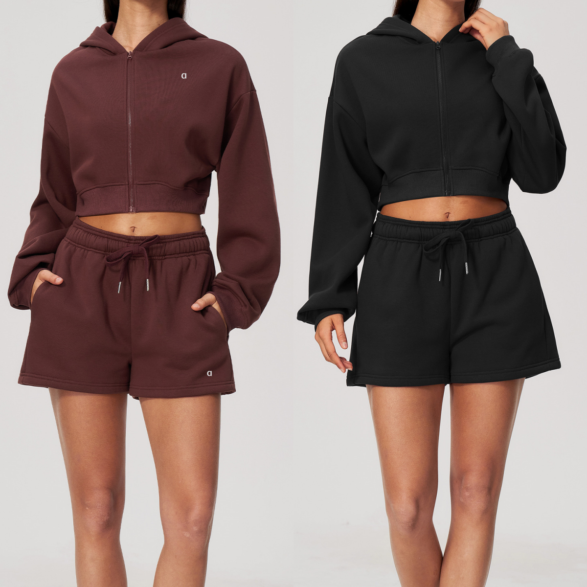 2922A 3D argent sweat à capuche court pour femme taille haute pantalon de survêtement élastique pour décontracté en plein air course Yoga ensembl