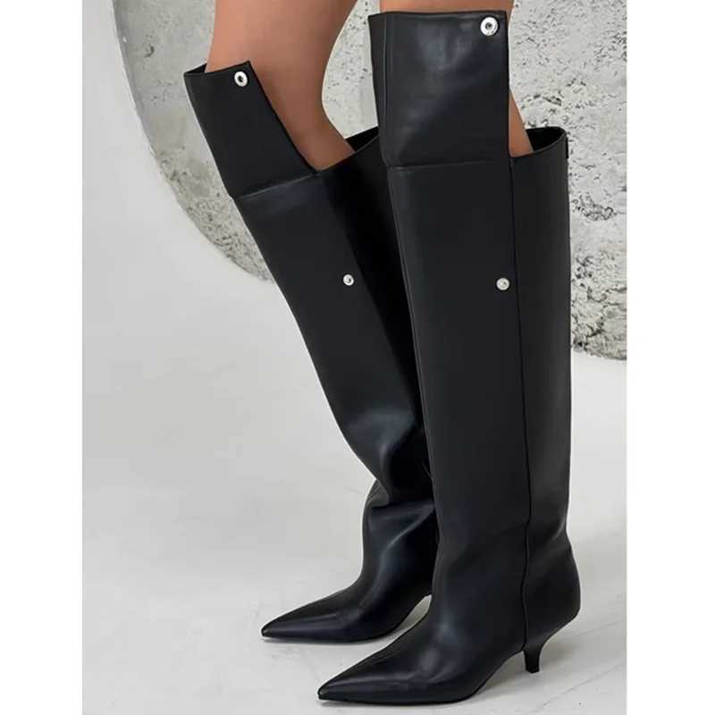 Button Removable Knee High Boots Sexy Pointed Toe Stiletto Matte Leather Customized New Arrivals Fashion Women Modern Boots