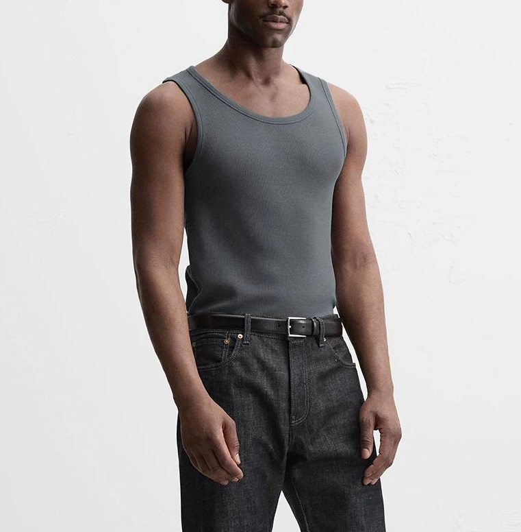 High-Quality Men's Summer Cotton-Blend Tank Top, Sleeveless Slim-Fit Crew Neck Basic Waistcoat, Breathable Casual Undershirt, Blue