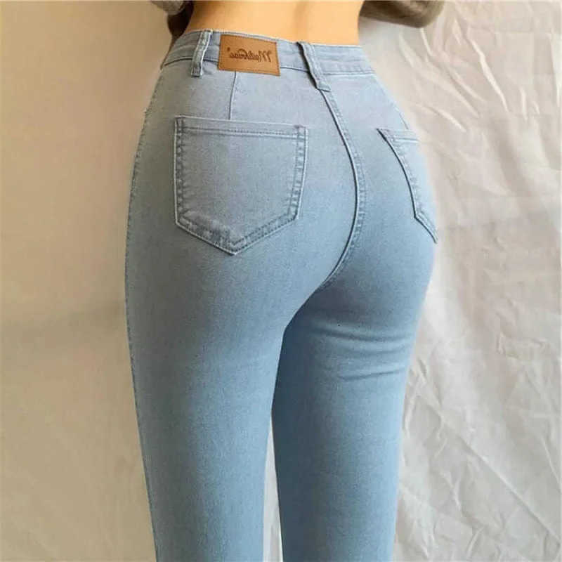 plus Waist Size Jeans Womens Tight Butt Enhancing Pencil Pants Arrival Light Blue Long S2610137HLM