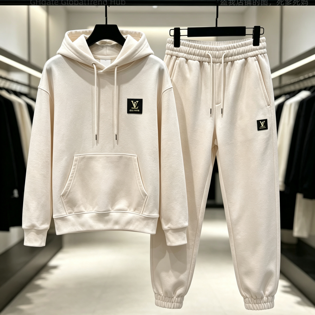 Men Hip Hop Casual Sport Two Piece Tracksuit, Autumn Hooded Sweatshirt & Elastic Waist Joggers, Top Grade, Multi Colors, Streetwear Vacation Outdoor