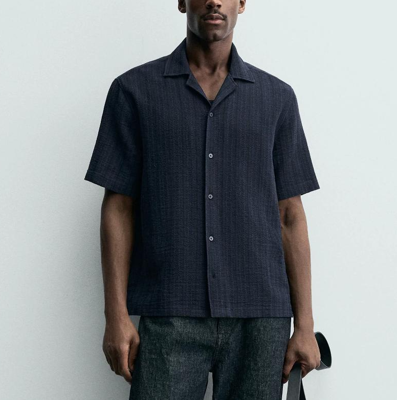 High-Quality Item, Men's Summer Cuban Collar Short-Sleeve Knitwear, Striped Casual Button-Down Top for Daily Wear, Breathable Style