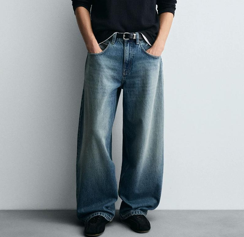 Jean Baggy bleu Vintage à jambes larges pour hommes, pantalon en Denim ample, taille moyenne, avec braguette zippée, décontracté, lavage épais, d