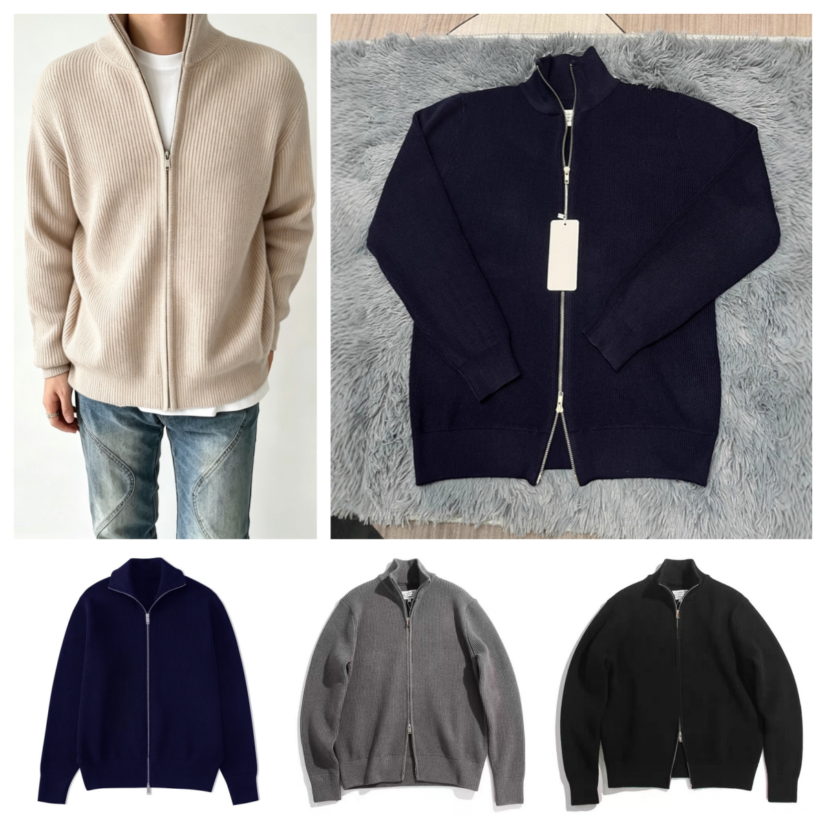 Sweats à capuche pour hommes manteau de pull tricoté de poids élevé conception luxueuse double fermeture éclair col mi-haut chaud vêtements d'ext