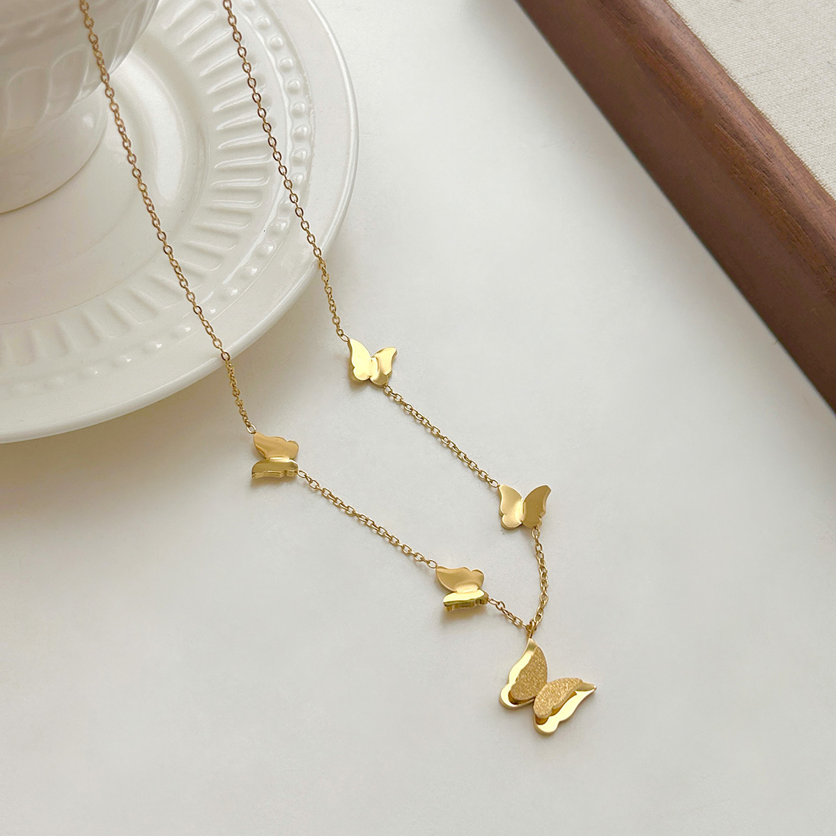 Light Luxury Fashion Butterfly Titanium Steel Necklace Jewelry For Women Versatile High-End Accessory New Clavicle Chain Gold-Plated Non-Fading