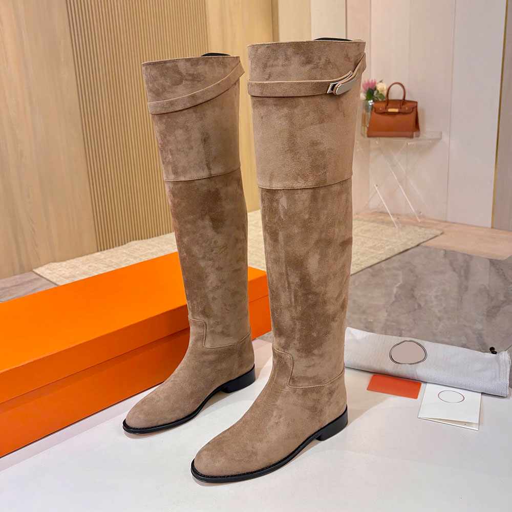 High Boot Womens Designer Suede Calfskin Boots H232069Z Upper Palladium Plated Logo Buckle Thigh High Boots Minimalist Autumn Winter Boots Leather L