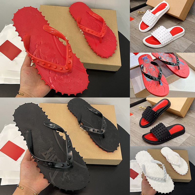 With Box Men's Women's Black Spiked Slider Designer Sandals Comfortable Sole Footwear for Outdoors Flip Flops Leather Slippers Fashion Lux