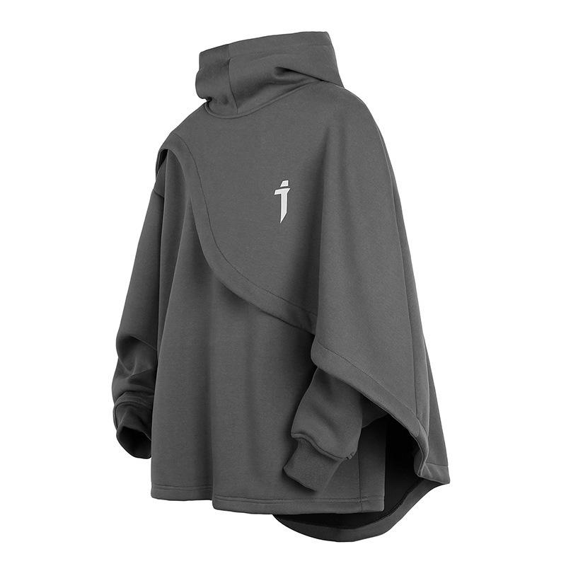 Designer unisexe surdimensionné hommes femmes capuche cape sweat col haut faux deux pièces pull manteau manteau streetwear techwear hiver surdime