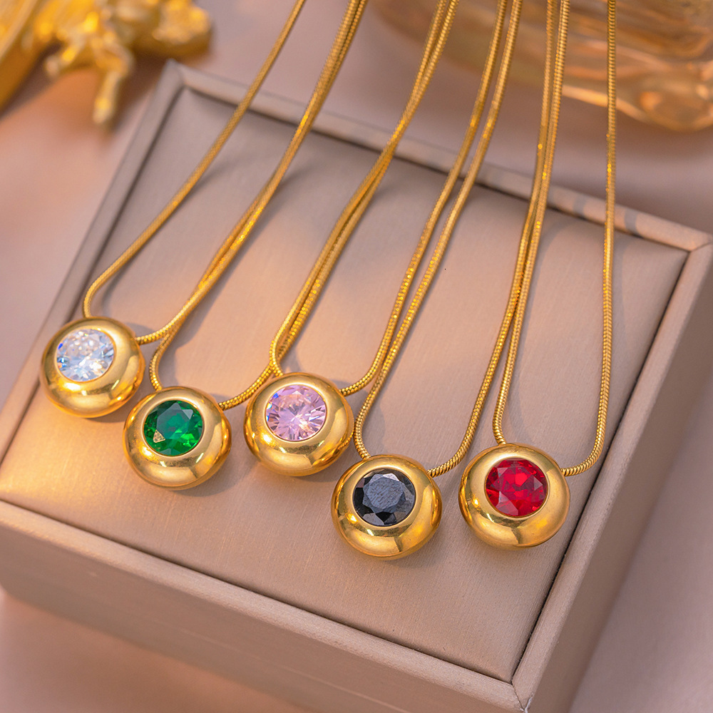 European And American Ins-Style Fashion Smooth Round Colored Diamond Titanium Steel Necklace For Women, Light Luxury, Cross-Border, High-End Versati