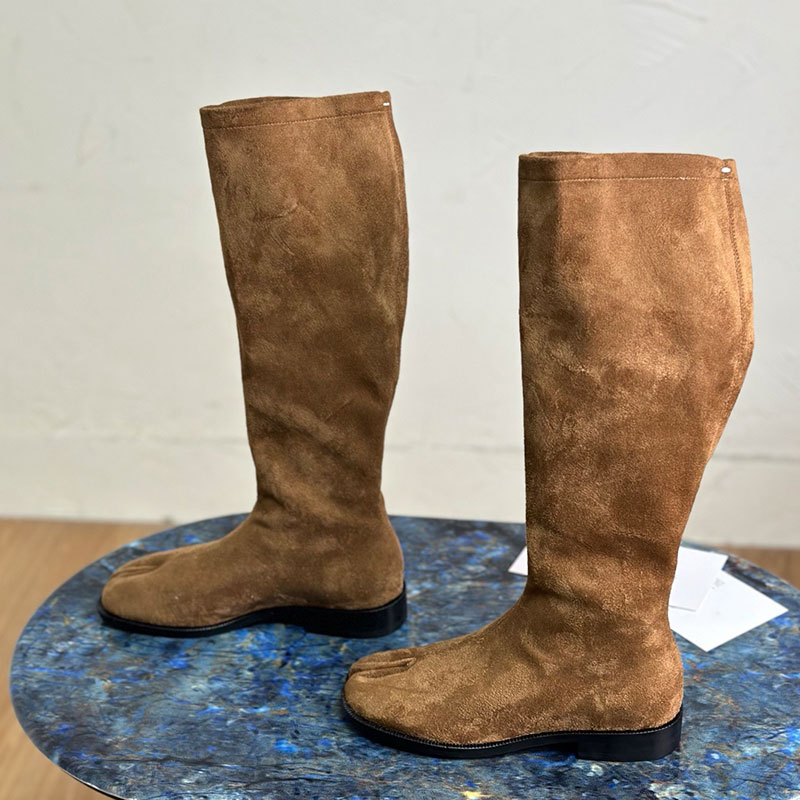 Ladies Knee Boots Designer Split Toe Boot Womens Suede Retro Knight Boot Travel Vacation Flat Boot Sheepskin High Quality Round Head Leather Outsole