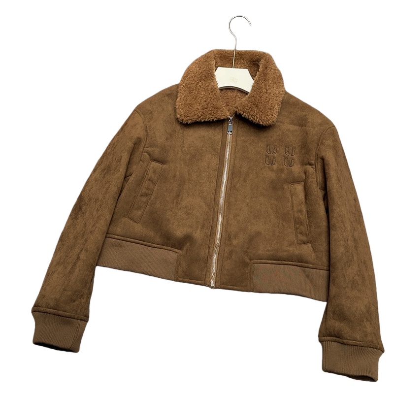 Winter Women Wool Jacket Designer Embroidered Crop Jackets Outerwear Retro Street Trendy Warm Coat