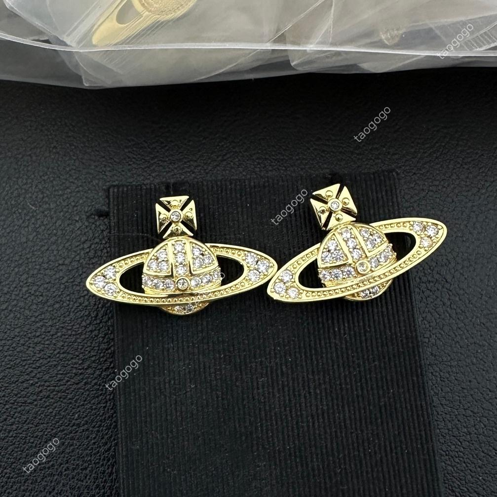 Luxury Designer Viclassic Saturn Planet Stud Earrings For Women Vintage Y2K Punk Cubic Zirconia Ear Jewelry Gold Silver Party Wear Earring Gift