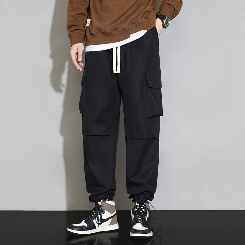 Pantalon de travail de style coréen, nouvelle collection printemps et automne, design à jambes droites avec poignets élastiques, polyvalent, 2409