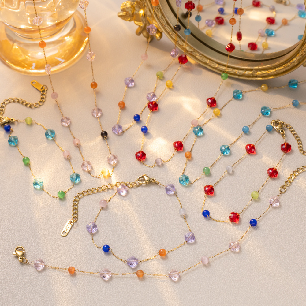 European American Instagram-Style Colorful Four-Leaf Clover Titanium Steel Necklace, Lightweight, Niche, And High-End Accessory With A Dopamine-Indu