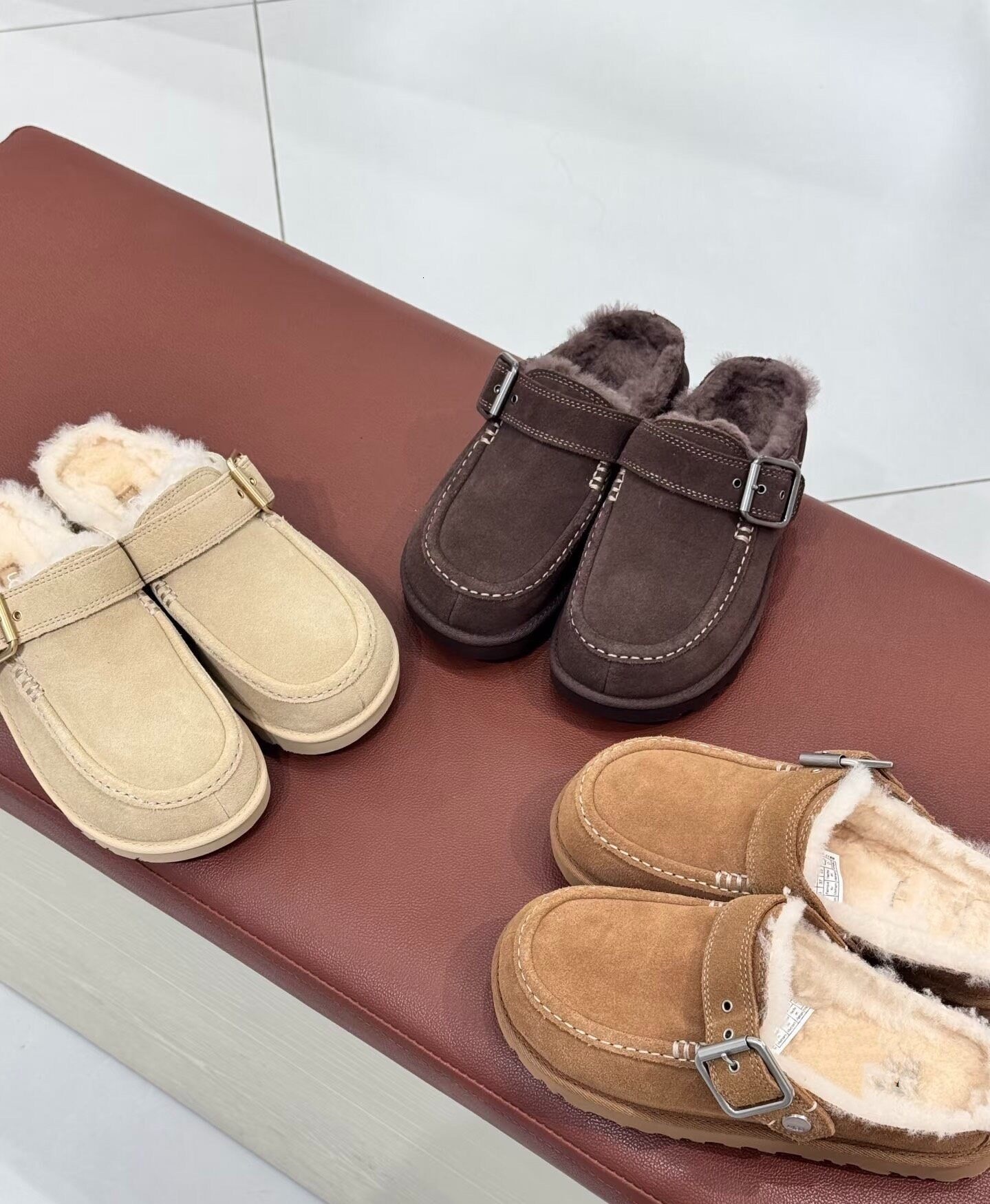 Indoor Luxury Designer Brown Suede Fur Moccasin Slipper Mule Winter Buckle House Comfort Casual Mens Shoe Fashion Quality Modern Stylish Blue Black