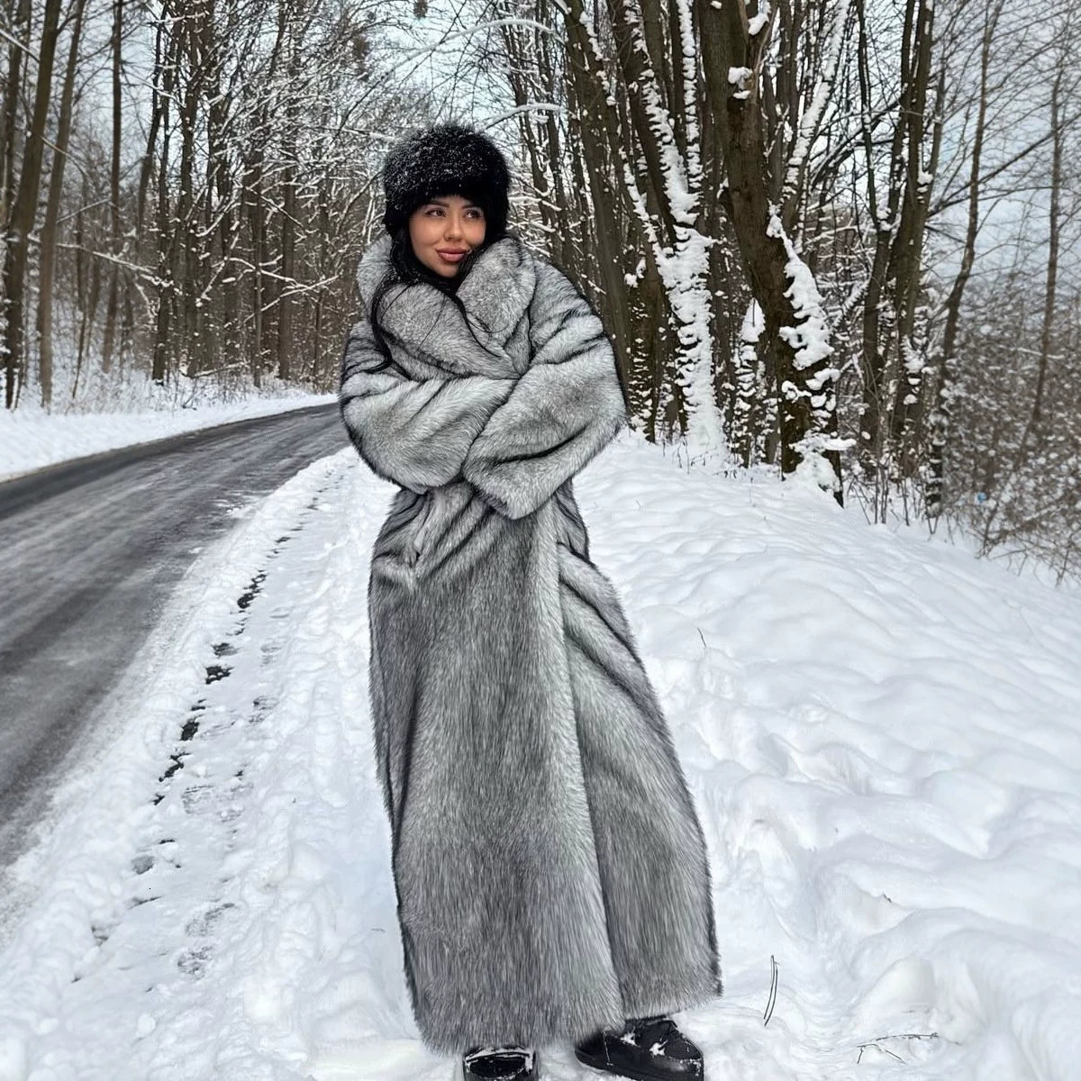Winter Longer Faux Fur Warm Coat Long Sleeve Coat Fox Fur Faux Fur Coat womens Long Hooded Fur all-in-one Fur Coat S-XXXXXL 240919