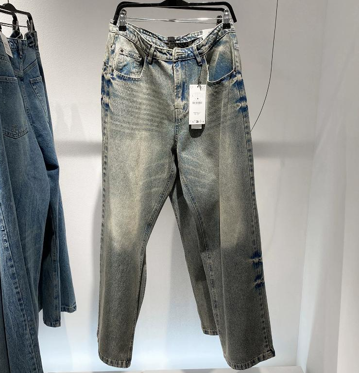 High-quality men's loose straight-leg jeans, American vintage washed denim trousers, versatile casual style, mid-rise, 100% cotton