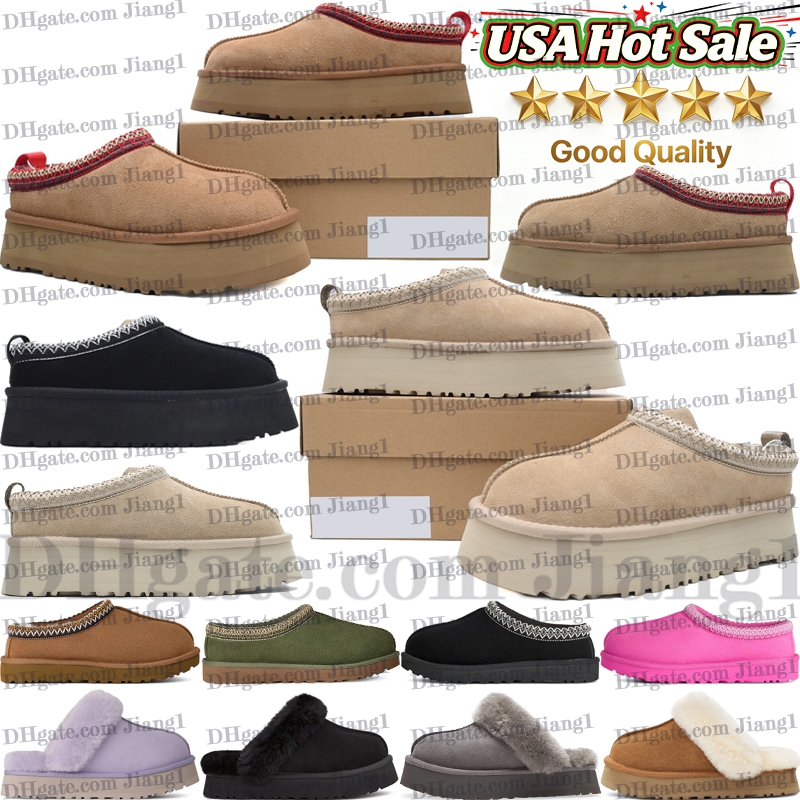 tasman slippers men tazz platform mustard seed Chestnut Sand Fur Slides Sheepskin Classic Ultra Mini Boot Winter Women Slip-on Shoes Suede Upper Woo