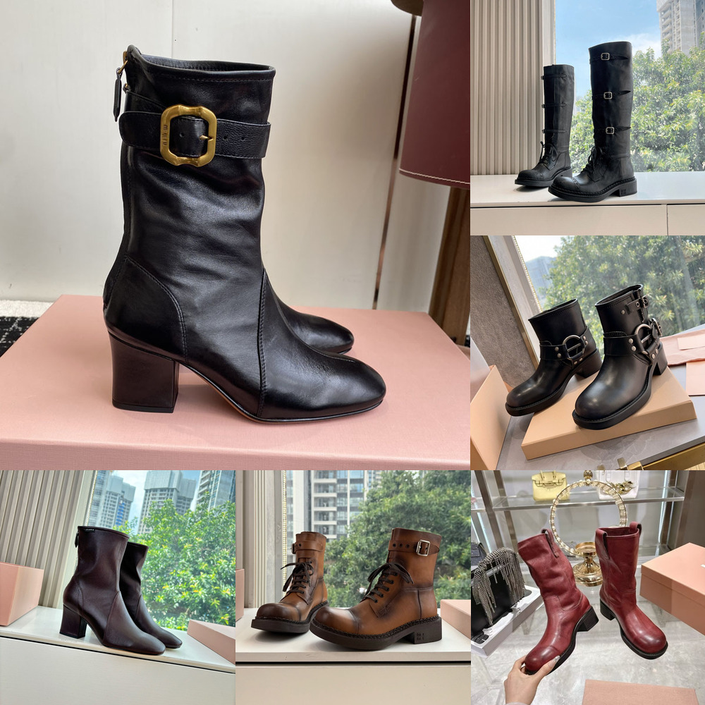 Quality boots MM shoes New M Autumn Winter High Version Genuine Leather Martin for Women Thick Sole Lace-up Short Chunky Heel British Style Yellow B