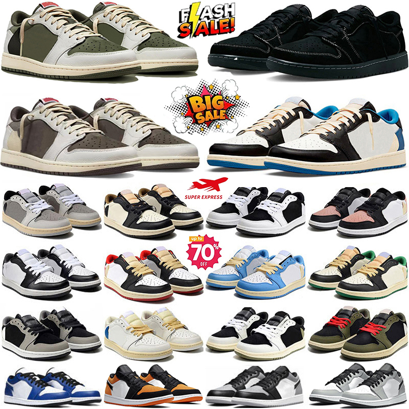 Designer 1s Low Basketball Shoes Sneaker Black Dark Reverse Mocha Starfish Blue Wolf Grey UNC Silver Bred Toe Men Women Sport Trainer 36-47
