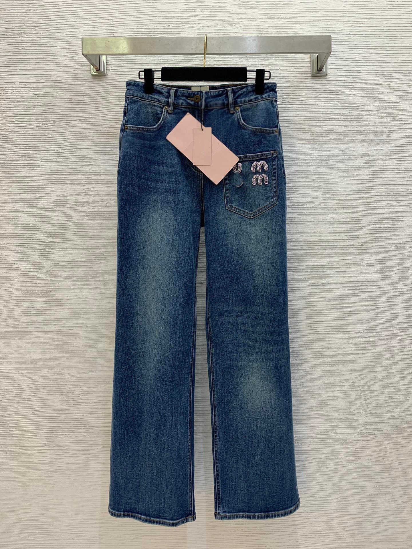 Dark 2025 Blue Women's Jeans Beads Rhinestons Straight Jeans Plus Size Jeans 22104 S261013FT93