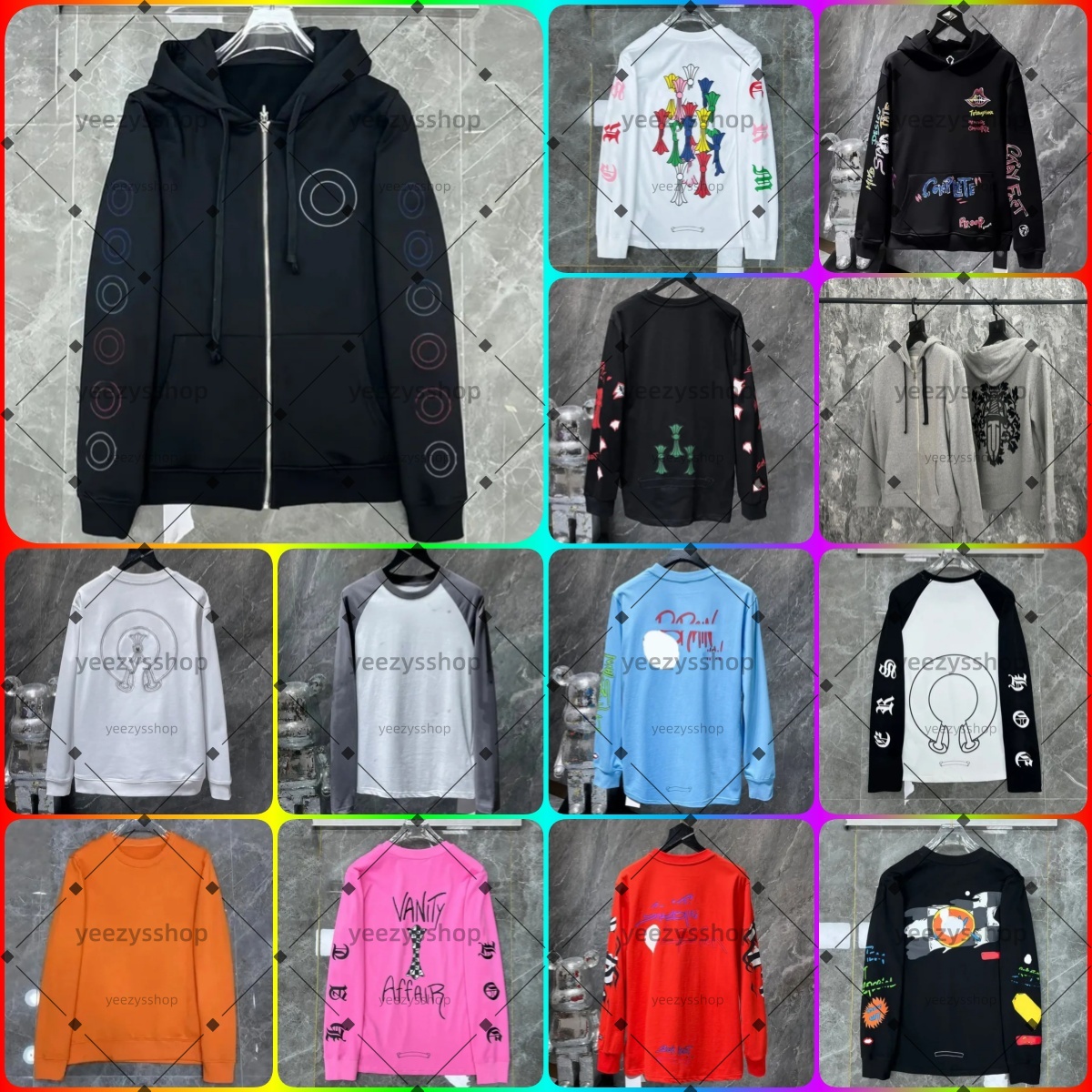 Chrome Vintage Mens Women Hoodie Designer Gothic Minimalist Horseshoe Back Print Sleeve Scrollwork Y2K hooded Casual Hip Hop Hoodies