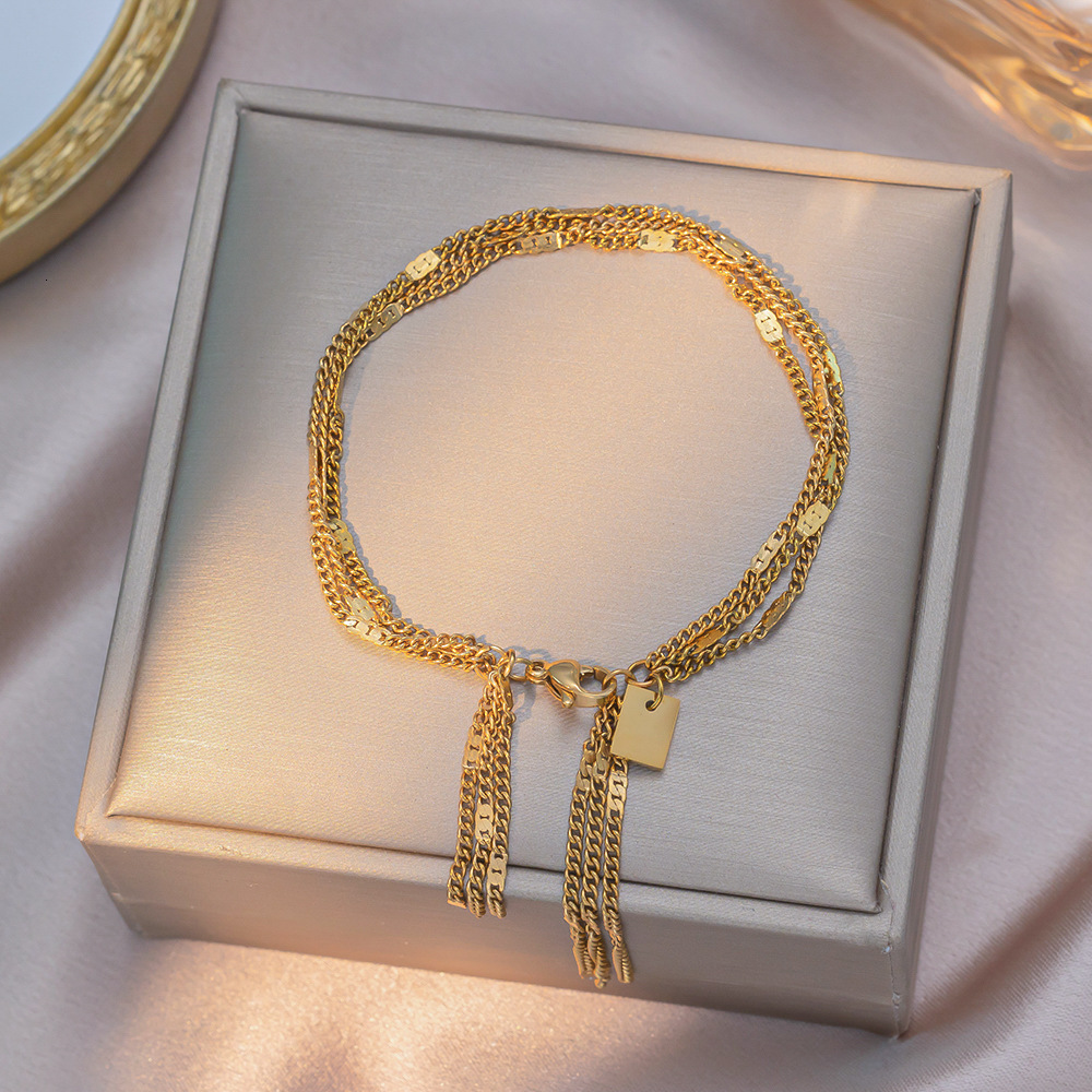 Luxury Tassel Sparkling Titanium Steel Bracelet For Women, 18K Gold Multi-Layer French Lake Light Water Shadow Versatile Exquisite Jewelry