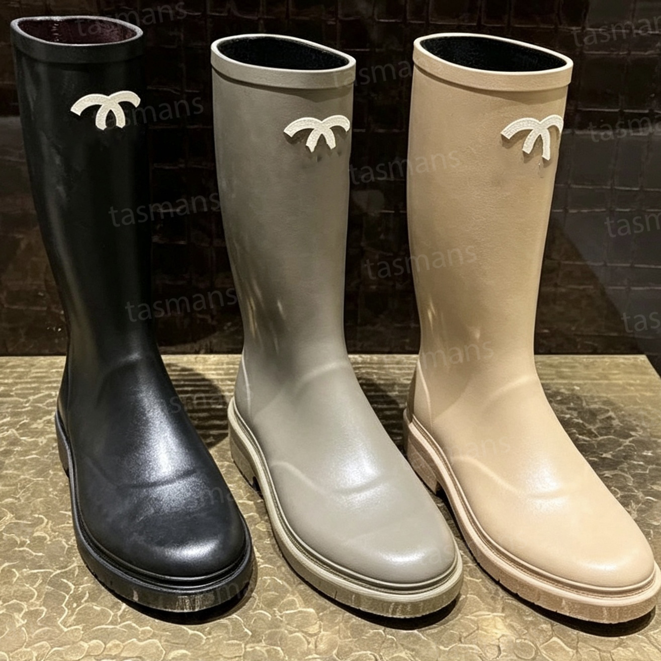 French ccc Boot Designer Rain Boots Women Fashion High Heel Thick Sole Rain Boots in Black and White available in high and low ankle styles rubber m