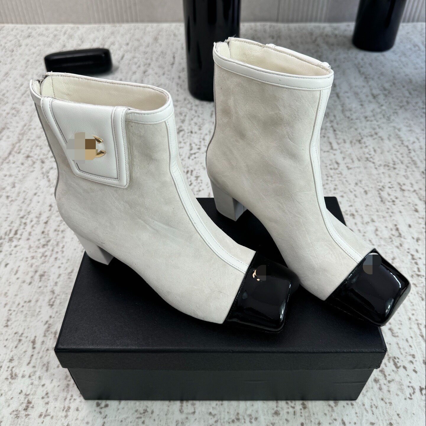 Winter Luxury Designer Pink Ankle Boot Booties Leather Suede Block Heel Patent Toe Womens Fashion Casual Office Comfort Quality Modern Stylish White