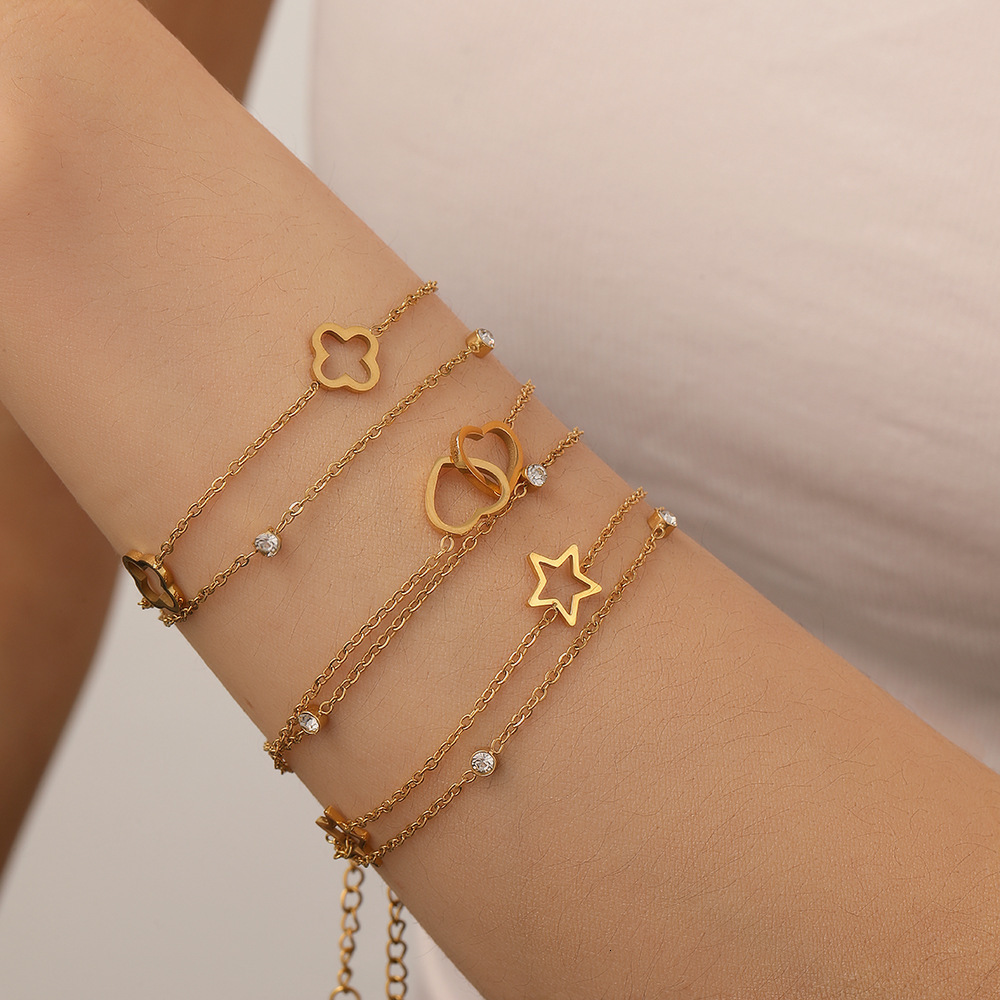 Japanese And Korean Light Luxury Fashion Hollow Four-Leaf Clover Titanium Steel Bracelet For Women Simple Versatile Five-Pointed Star Stackable Best