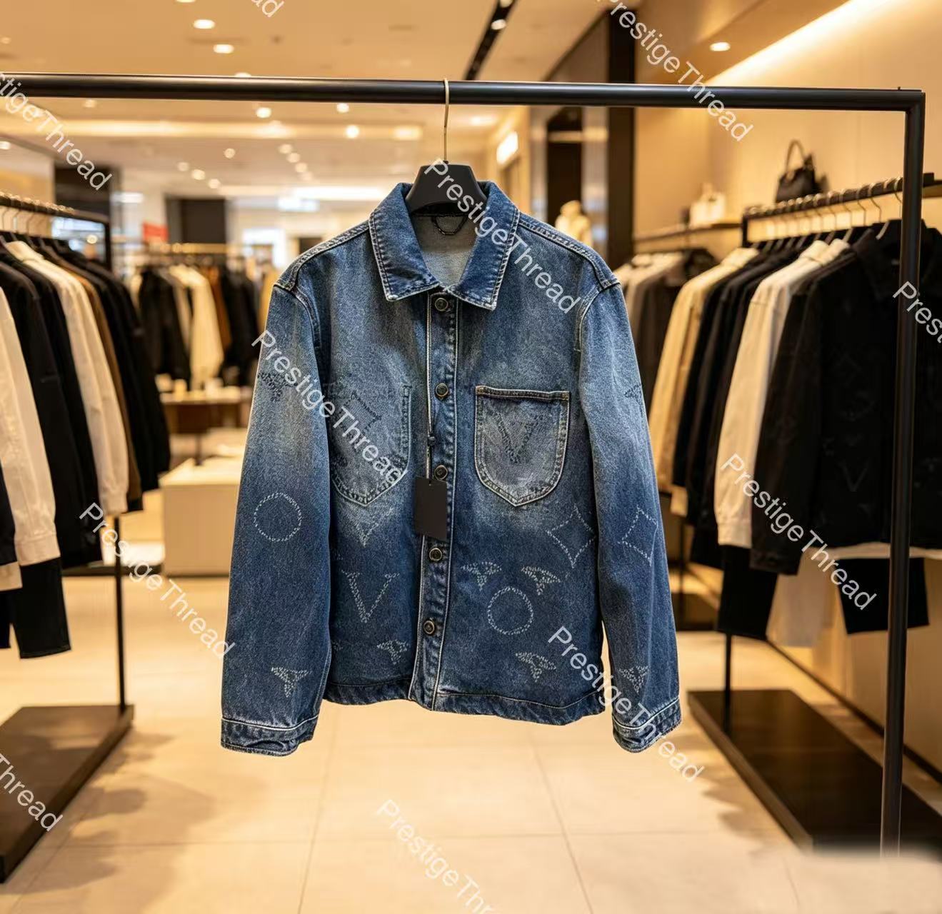 Laser Jacquard Gradient Denim Jacket Designer High-Quality Men's Jackets Autumn/Winter Subtle Pattern Embossed Letter Turn-Down Collar Denim Ja