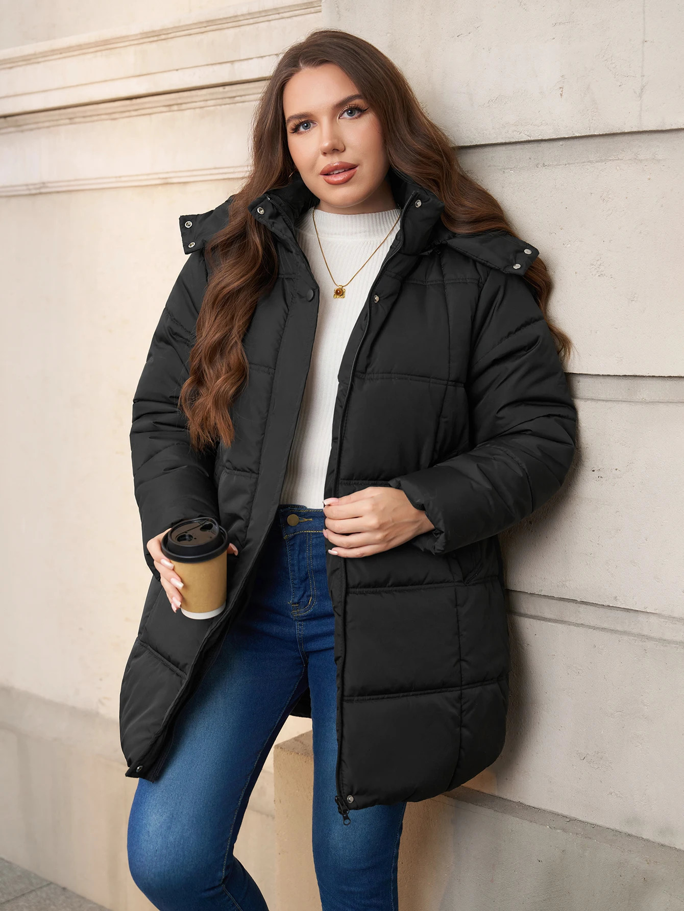 Plus Size Womens Winter Puffer Jacket Warm MidLength Coat with Detachable Hood for Outdoor Activities Commuting Skiing Hiking 261013